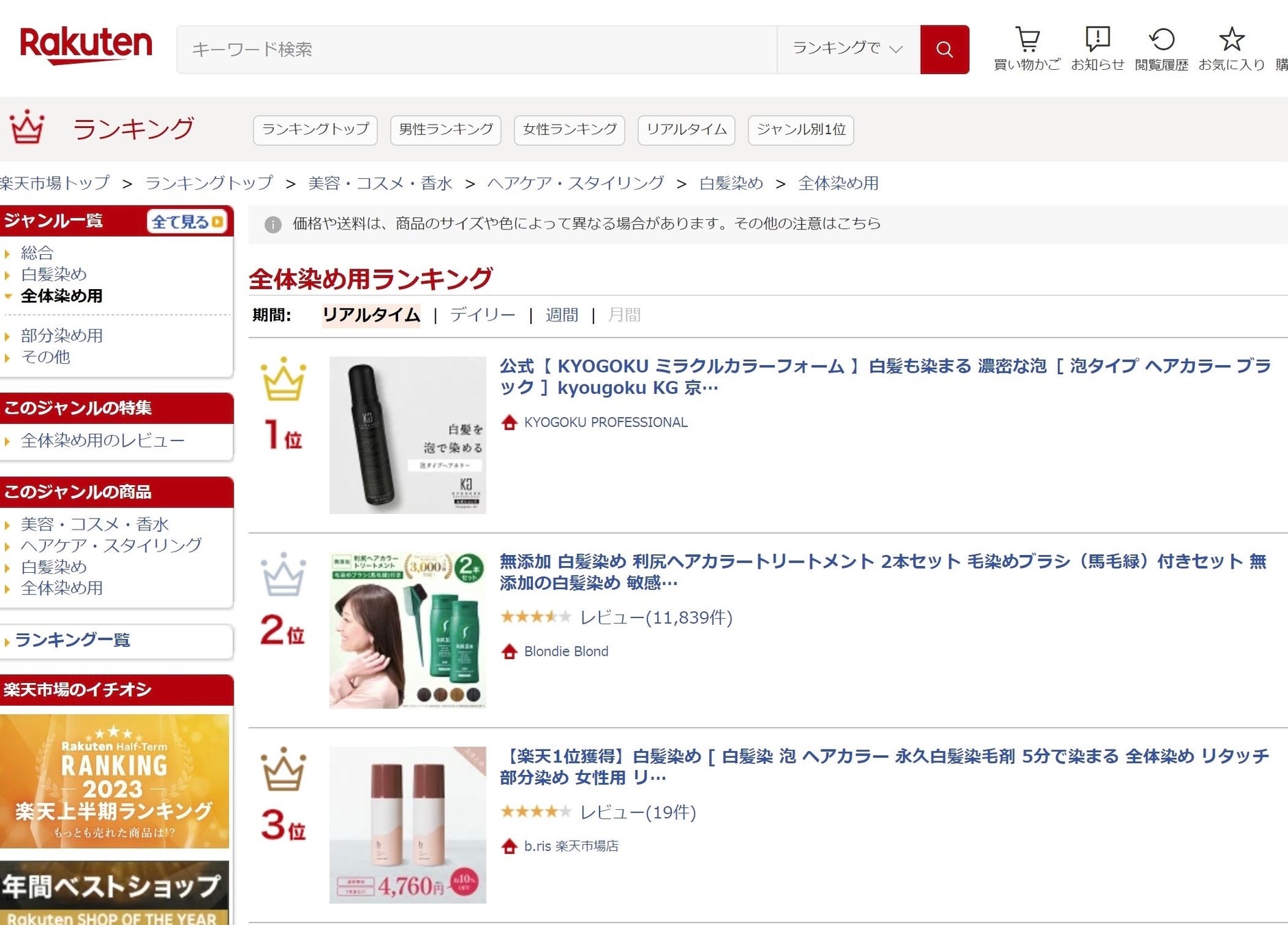 【KYOGOKU PROFESSIONAL】より新発売されました「ミラクルカラーフォーム」が楽天市場の「白髪染/前染めようランキング」で1位を獲得いたしました！