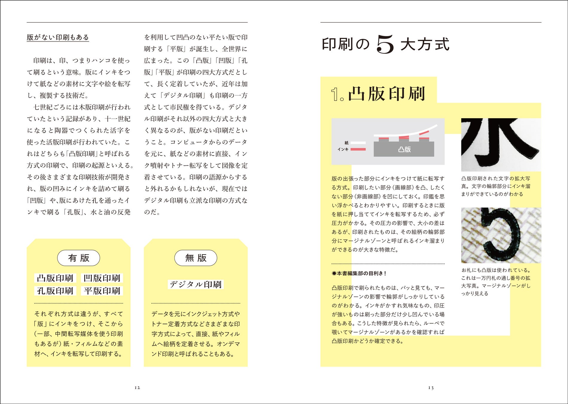 本書巻頭では、広く「印刷」全般について紹介。ブックデザイン初心者でも安心だ！