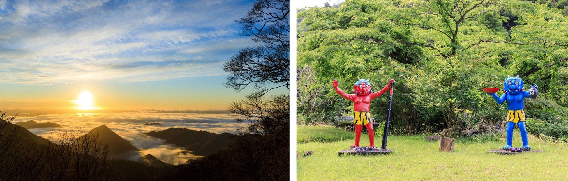 左：大江山の雲海　右：鬼像