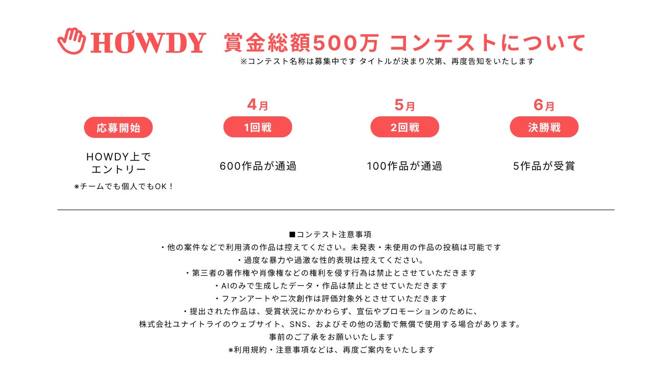 賞金総額500万円!!コンテストエントリー開始!!クリエイター向けプラットフォーム「HOWDY」リリース!!