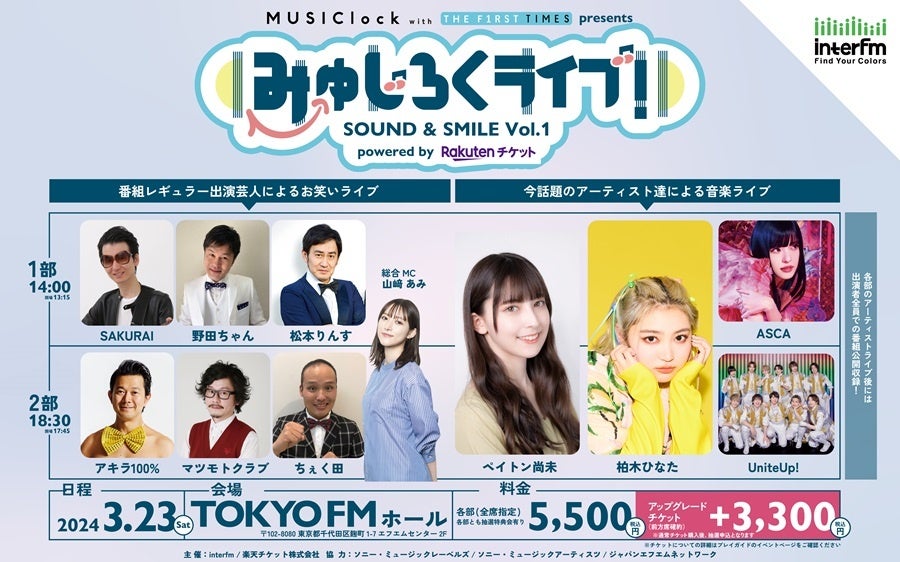 「みゅじろくライブ！SOUND & SMILE Vol.1 powered by Rakuten Ticket」3月23日開催！