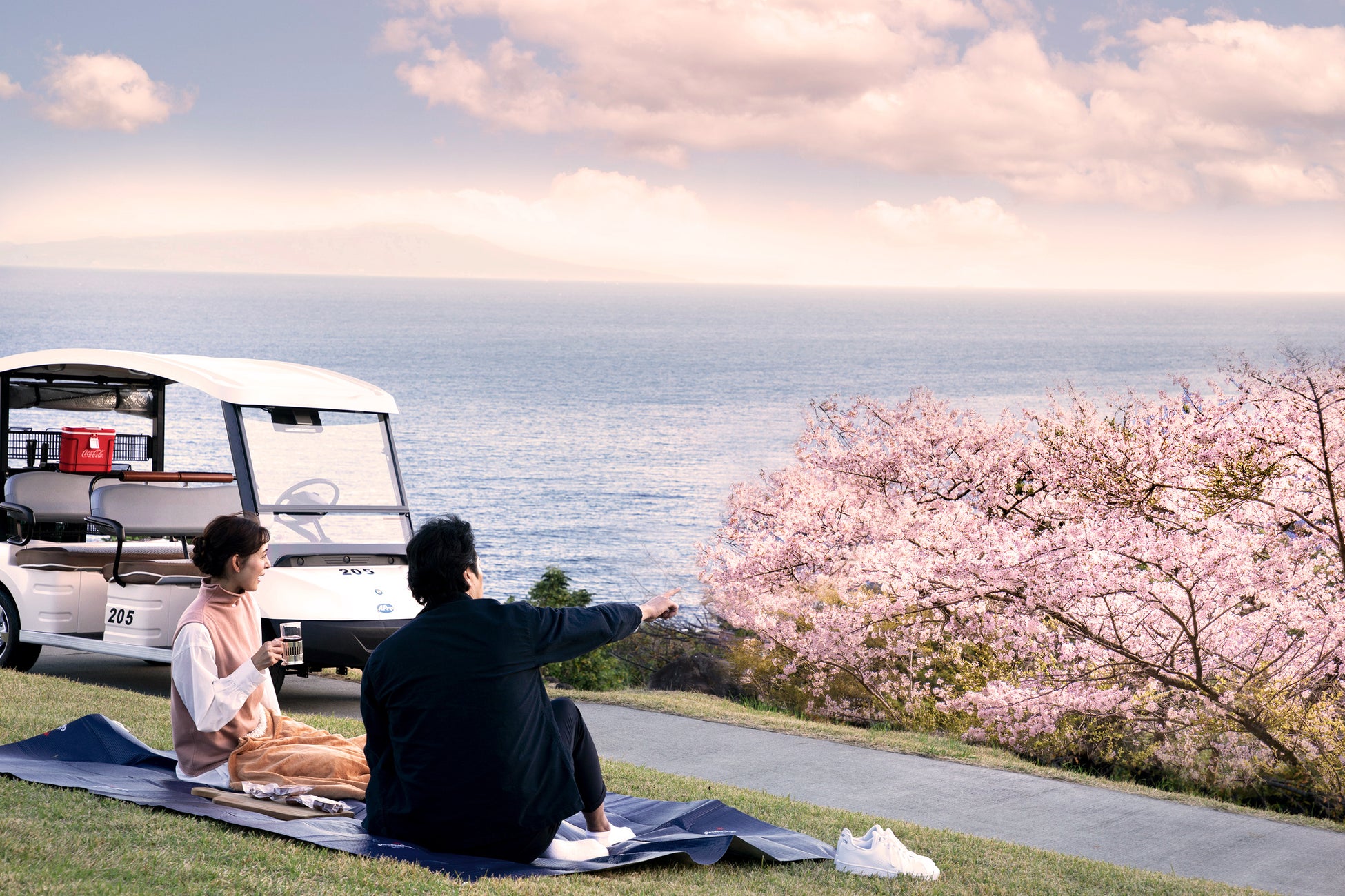 【川奈ホテル】早咲きの寒桜や河津桜、大島桜、染井吉野、八重桜まで。桜を見ながら絶景のゴルフコースを電動...