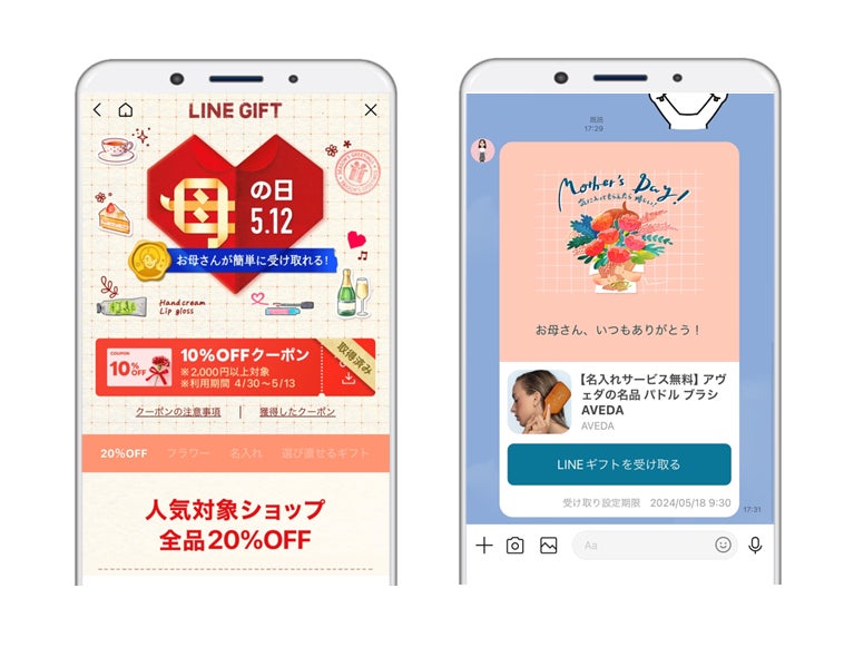 【LINEギフト】母の日の流通額が前年比約160%を記録、1日の流通額・利用者数の過去最多を更新