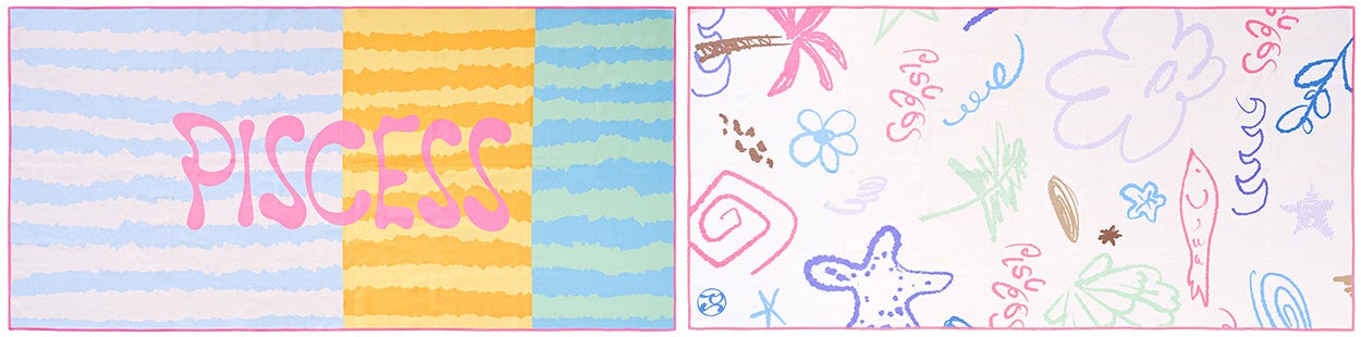 Doodle Drawing Beach Towel_Ivory