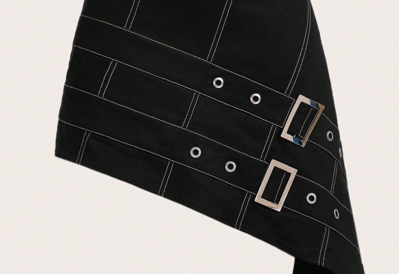 SHEIN Neu カジュアル 非対称 ベルト付き グロメットアイレット プレーン レディーススカート