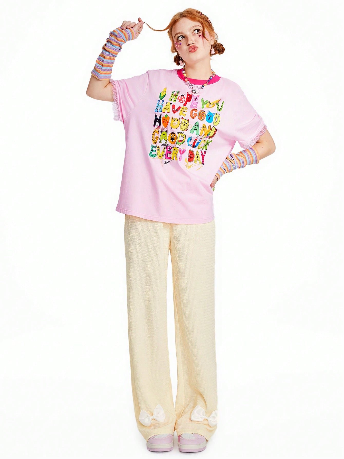 キッドコア Tシャツ コントラストカラー レターグラフィック 迷彩柄 トップス 女子カジュアル 可愛い