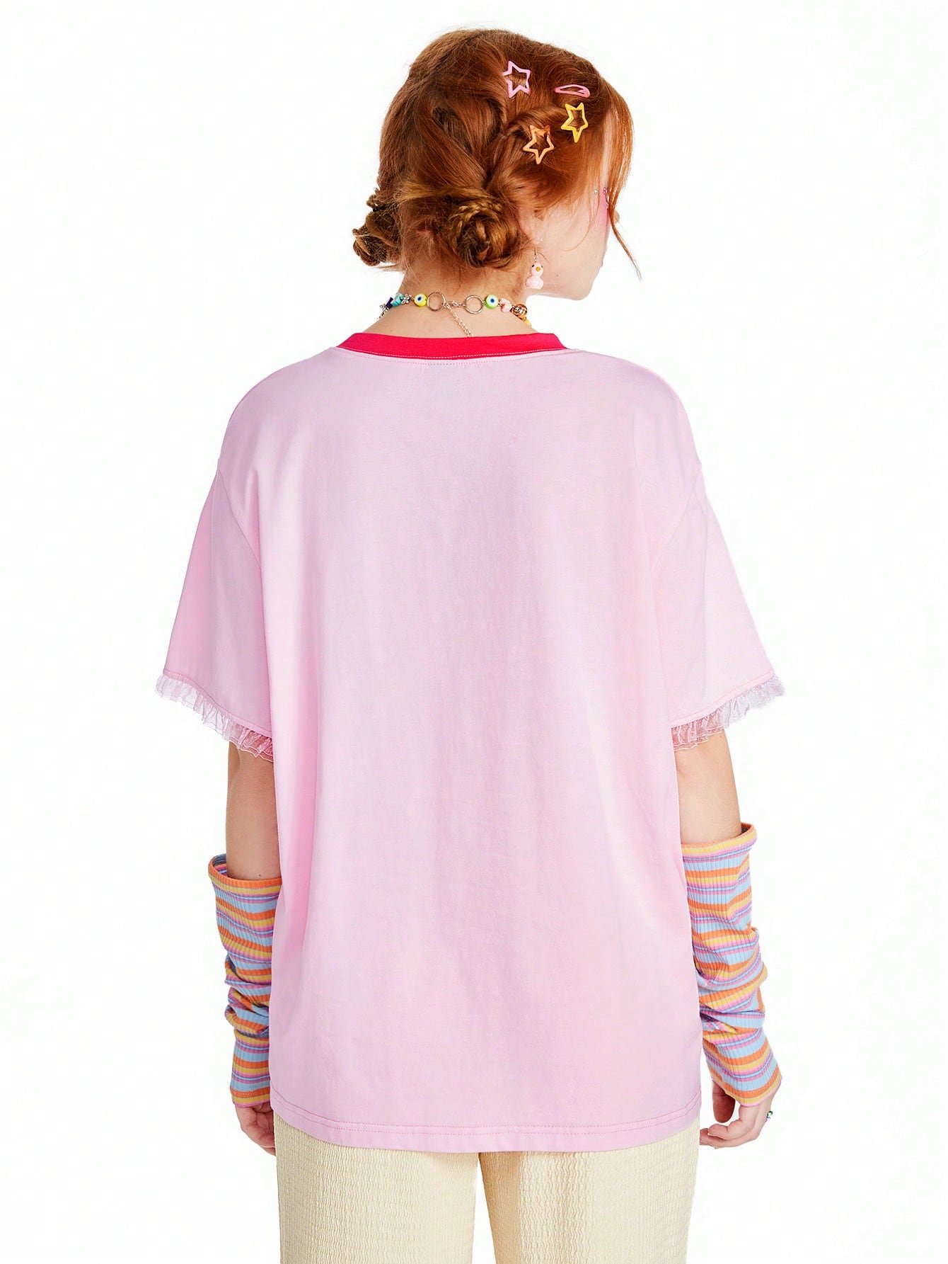 キッドコア Tシャツ コントラストカラー レターグラフィック 迷彩柄 トップス 女子カジュアル 可愛い