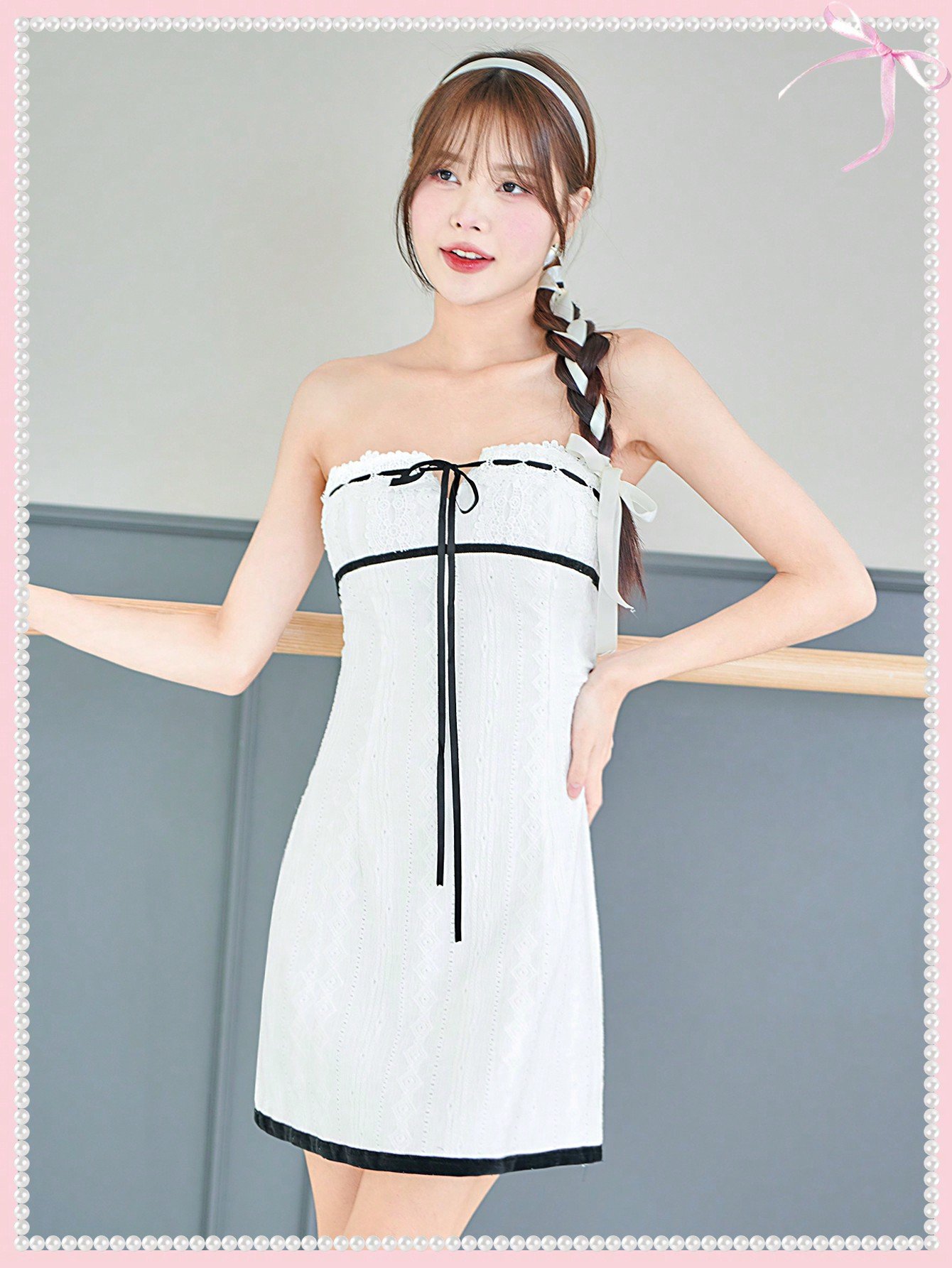 バレエコア弓かわいいリボンレースチューブドレス白いドレス夏のバレンタイン服
