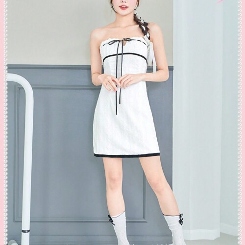 SHEIN Neu バレエコア弓かわいいリボンレースチューブドレス白いドレス夏のバレンタイン服