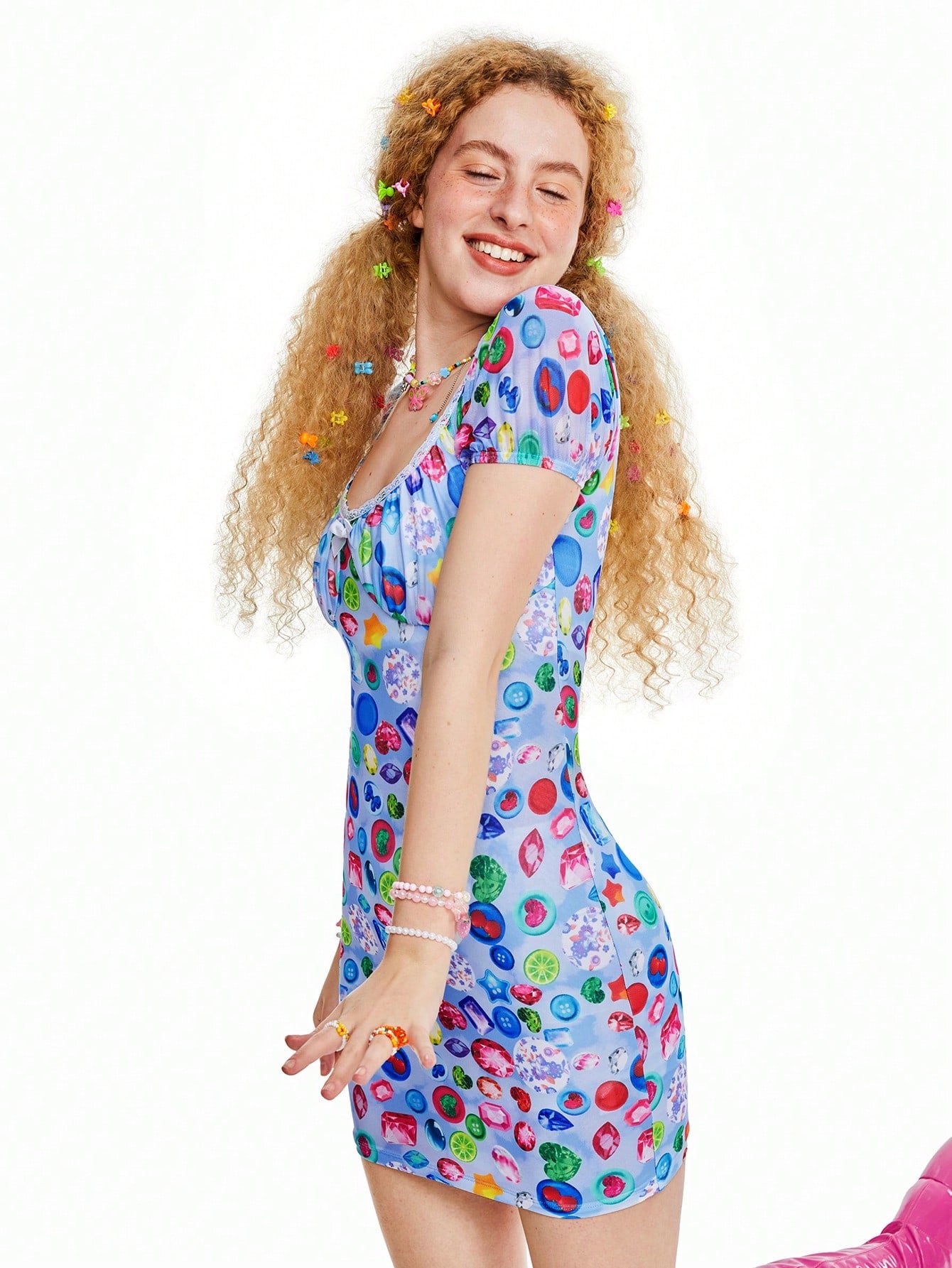 ドーパミン プリント ブルー 女性用ドレス キュート女の子 ジュエリー&おもちゃ