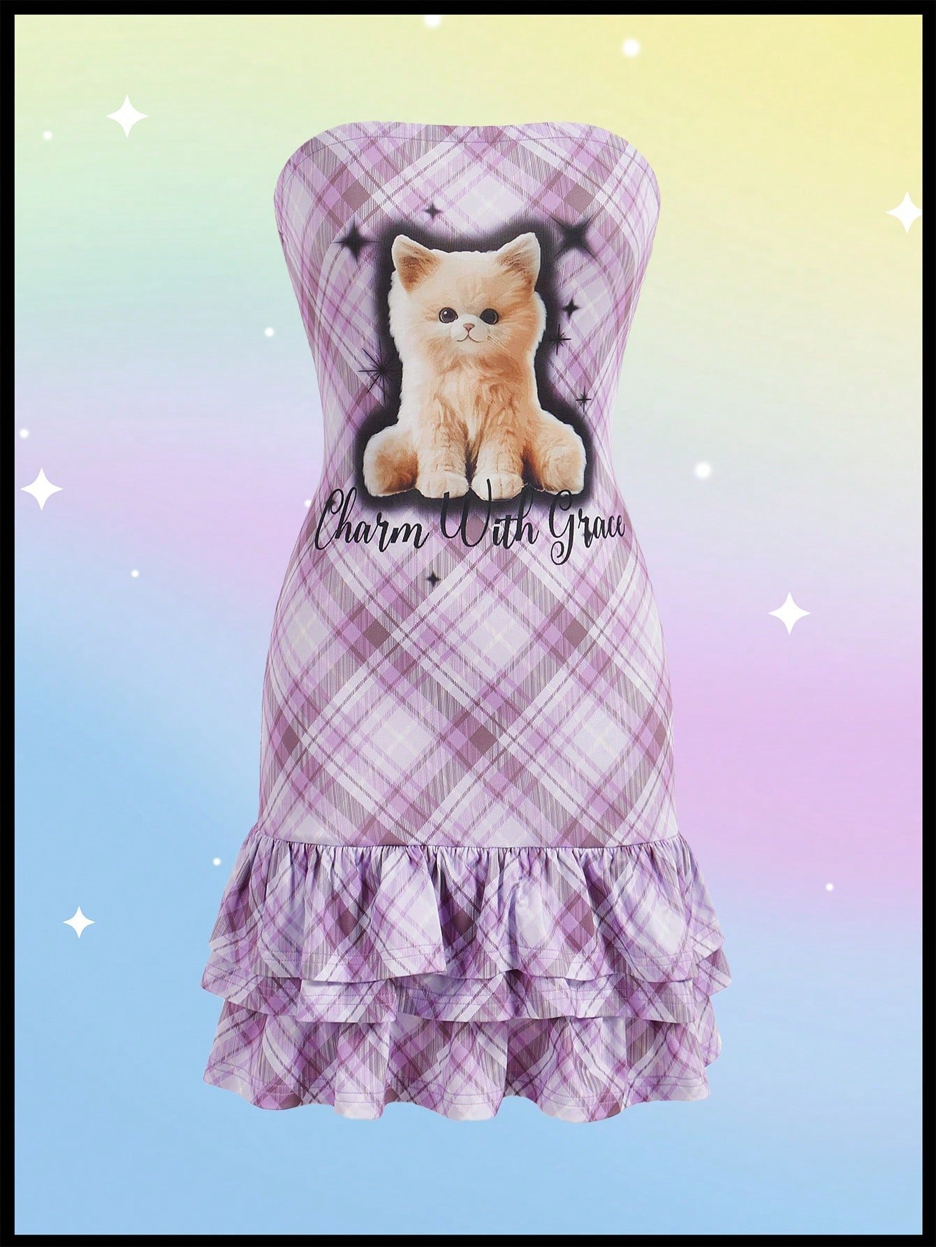 SHEIN Neu キュートな子供っぽいデザインのチューブトップ ドーパミンキャット タイトなウーマンズドレス