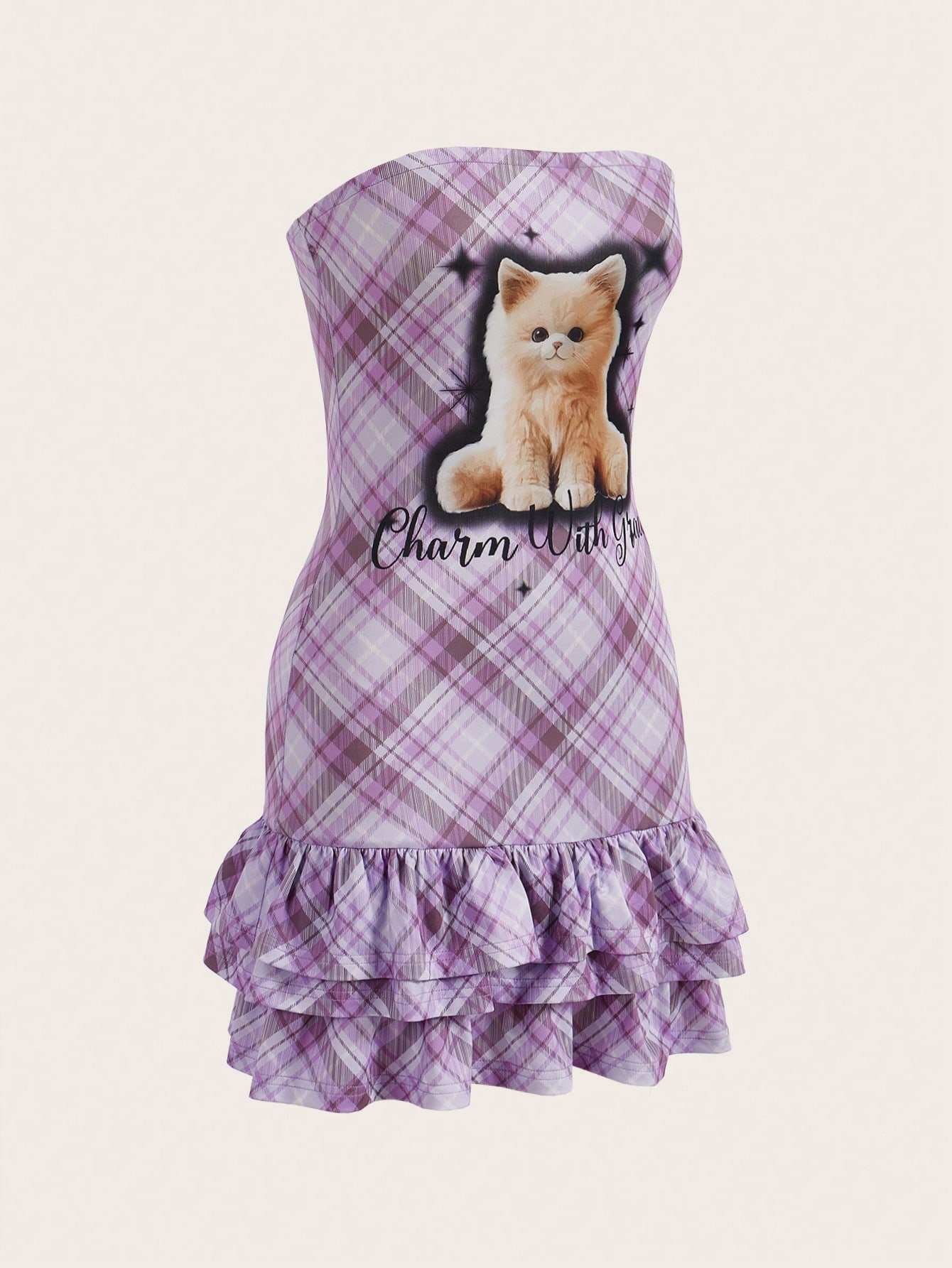 キュートな子供っぽいデザインのチューブトップ ドーパミンキャット タイトなウーマンズドレス