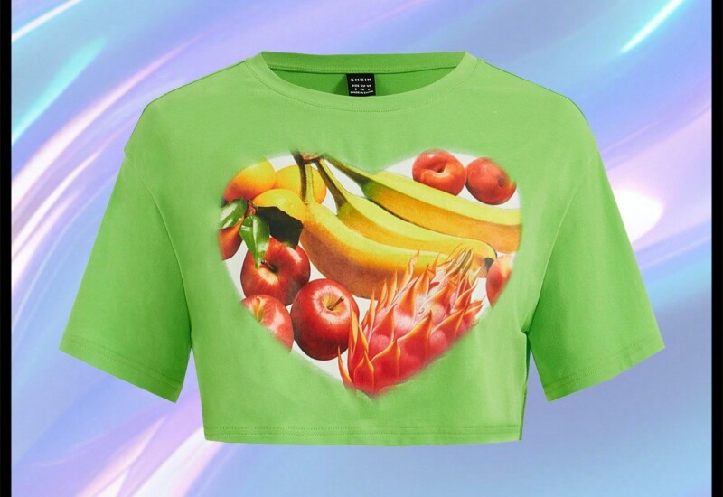 SHEIN Neu キッドコア ドーパミン カジュアル フルーツプリント ゆったりクロップドtシャツ レディース