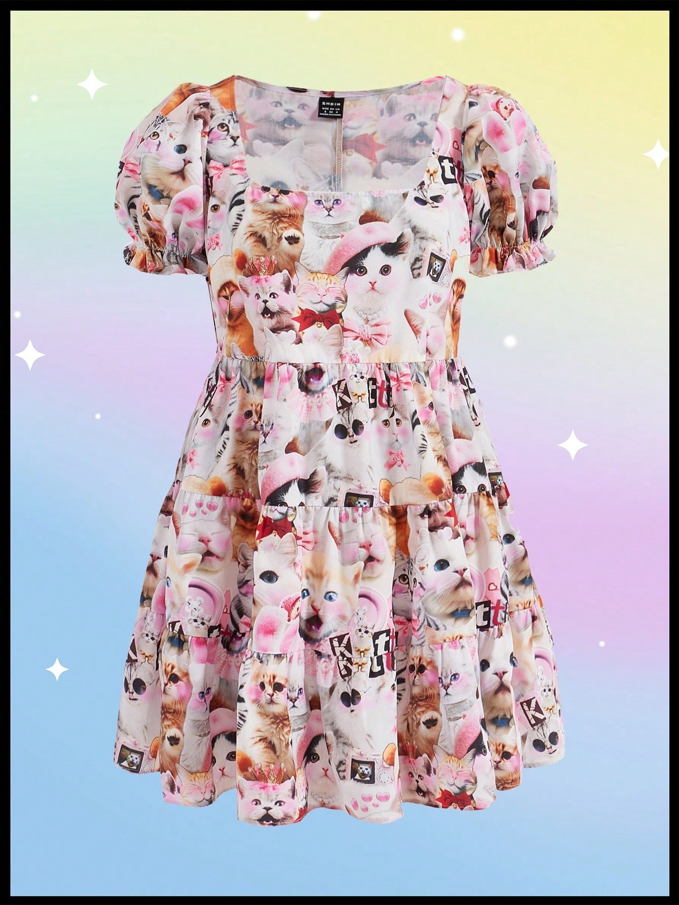 SHEIN Neu Kidcore ドーパミン 3d かわいい猫スプライシングドールドレス半袖レディースプリンセスドレス