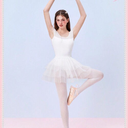 SHEIN Neu 白いバレエスカート メッシュ素材 レース リボン付き バレエ衣装 コンサート衣装