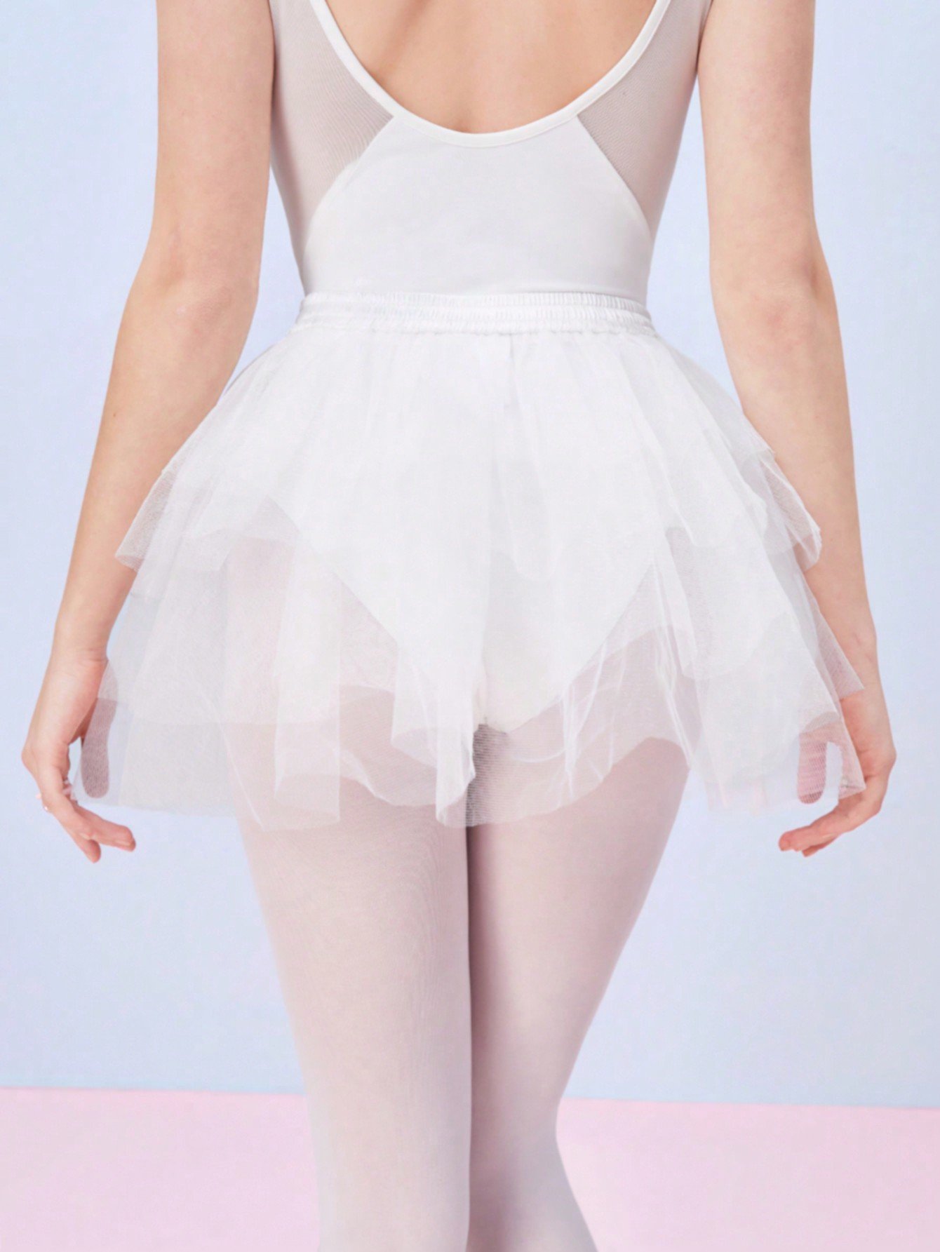 白いバレエスカート メッシュ素材 レース リボン付き バレエ衣装 コンサート衣装
