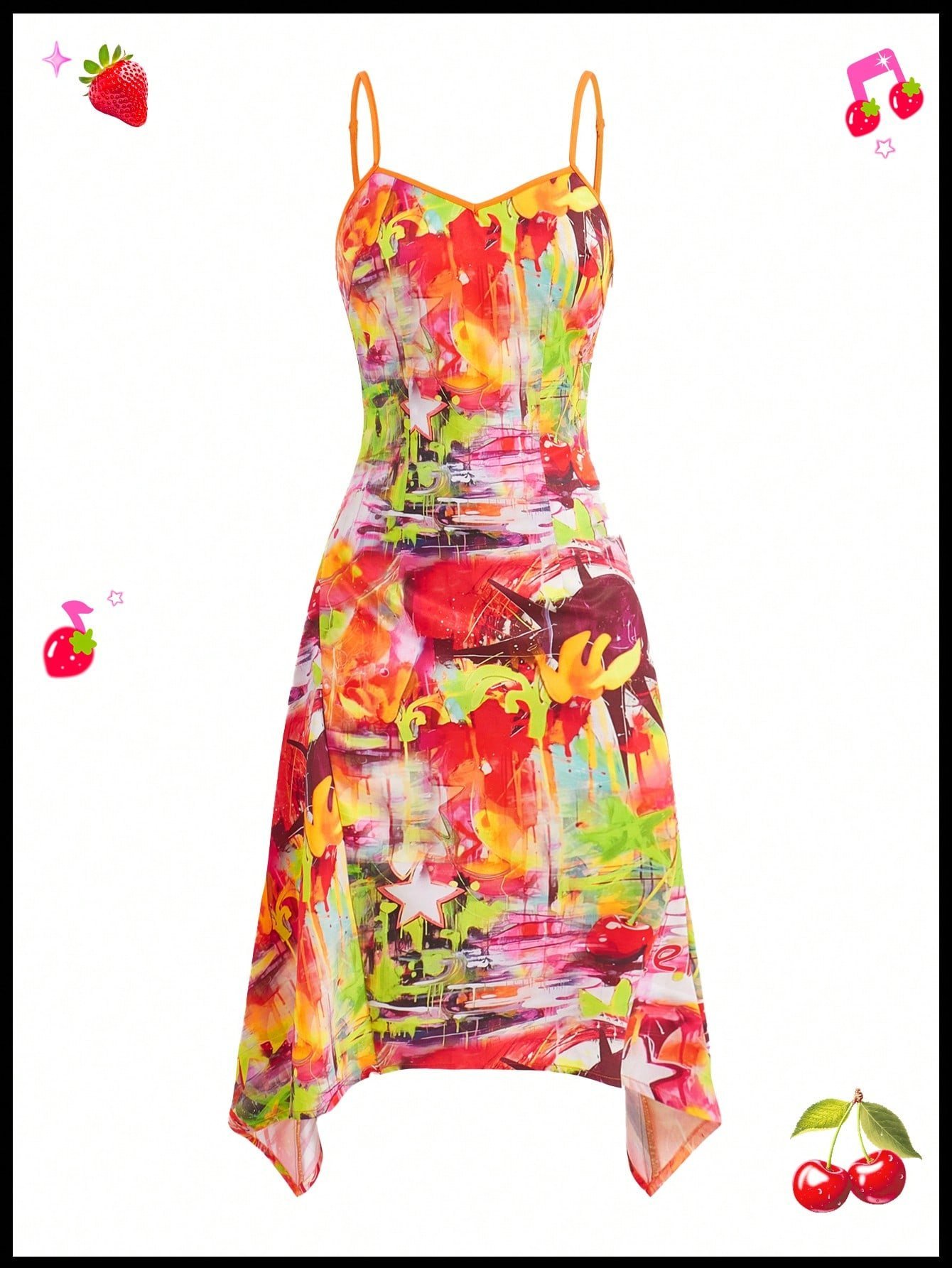 SHEIN Neu ドーパミン女性用夏スカート グラフィティデザインのカミソールドレス