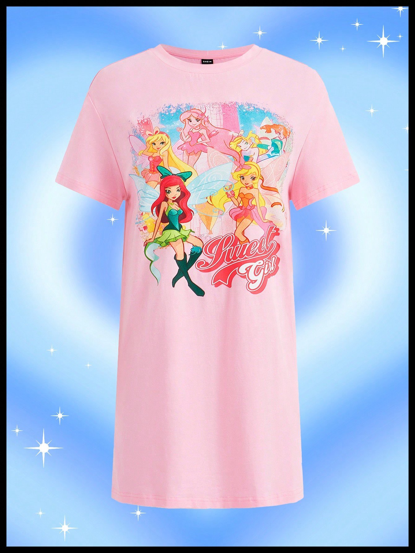 SHEIN Neu かわいいドーパミンコミックプリントのピンクドレス・サマースカート