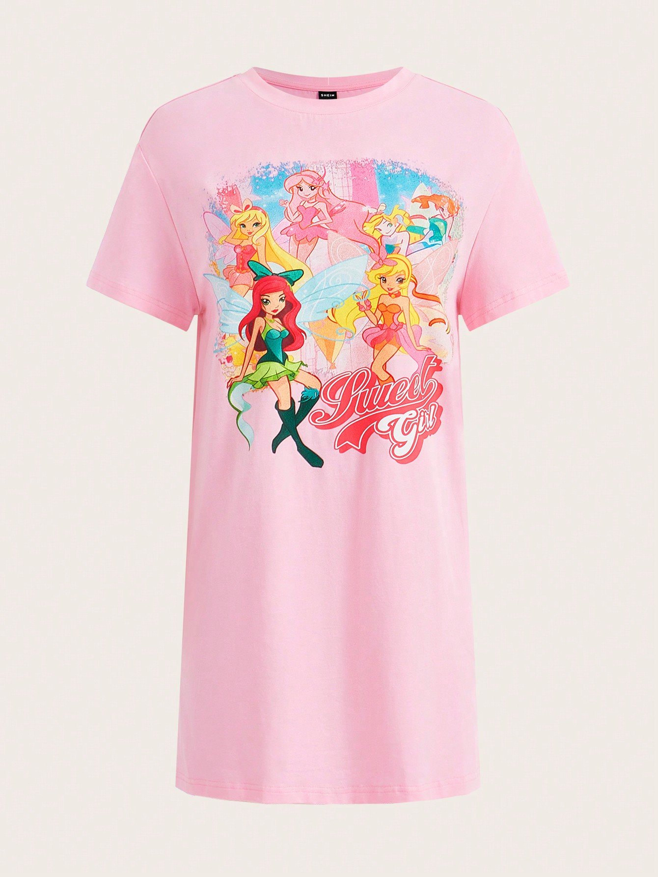 かわいいドーパミンコミックプリントのピンクドレス・サマースカート