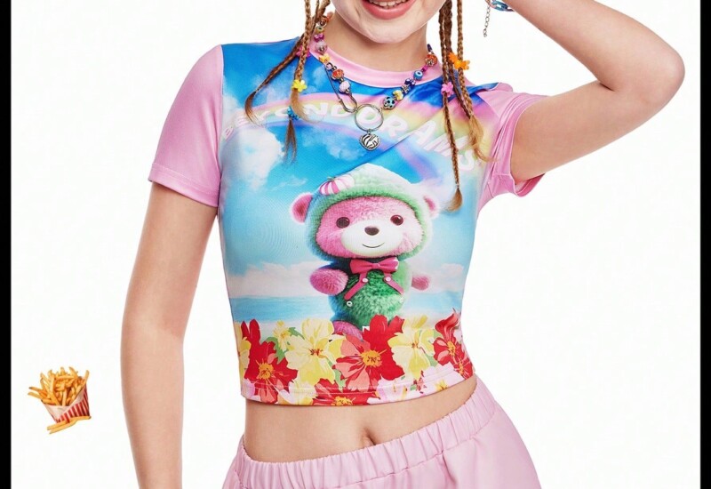 SHEIN Neu クギャル 着心地楽ちん くまさん+虹のデザインTシャツ