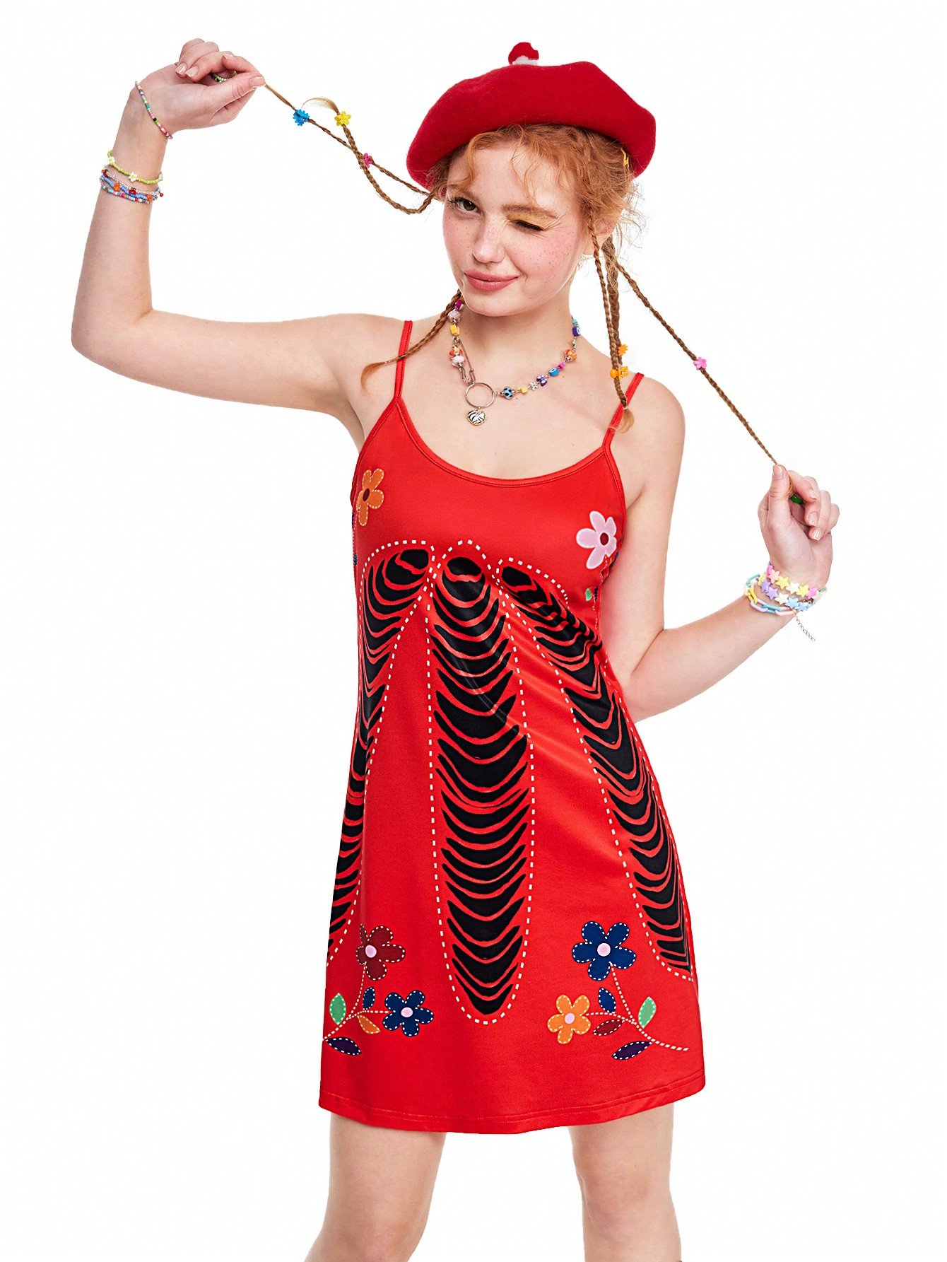 クワーキーで楽しいドーパミントマトガールの女性用フォールスホールプリントドレス