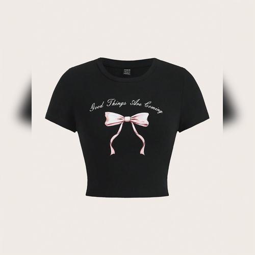 レディースグラフィックtシャツ 芭蕾 カワイイ スイートボウ ピンク イラスト ラウンドネックシャツ 白