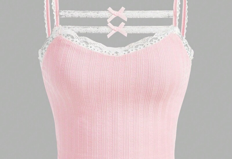 SHEIN Neu バレエ フレア ノースリーブ トップス レース 装飾 ピンク 誕生日 等 レディース ファッション 可愛い キュート