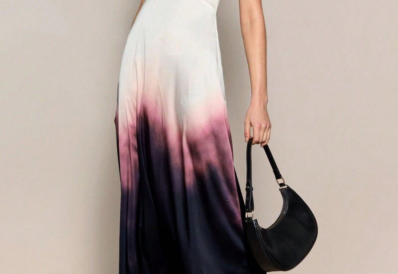 SHEIN Neu レディースVネックレースパッチワークグラデーションファッションデイリーウェアエレガントドレス