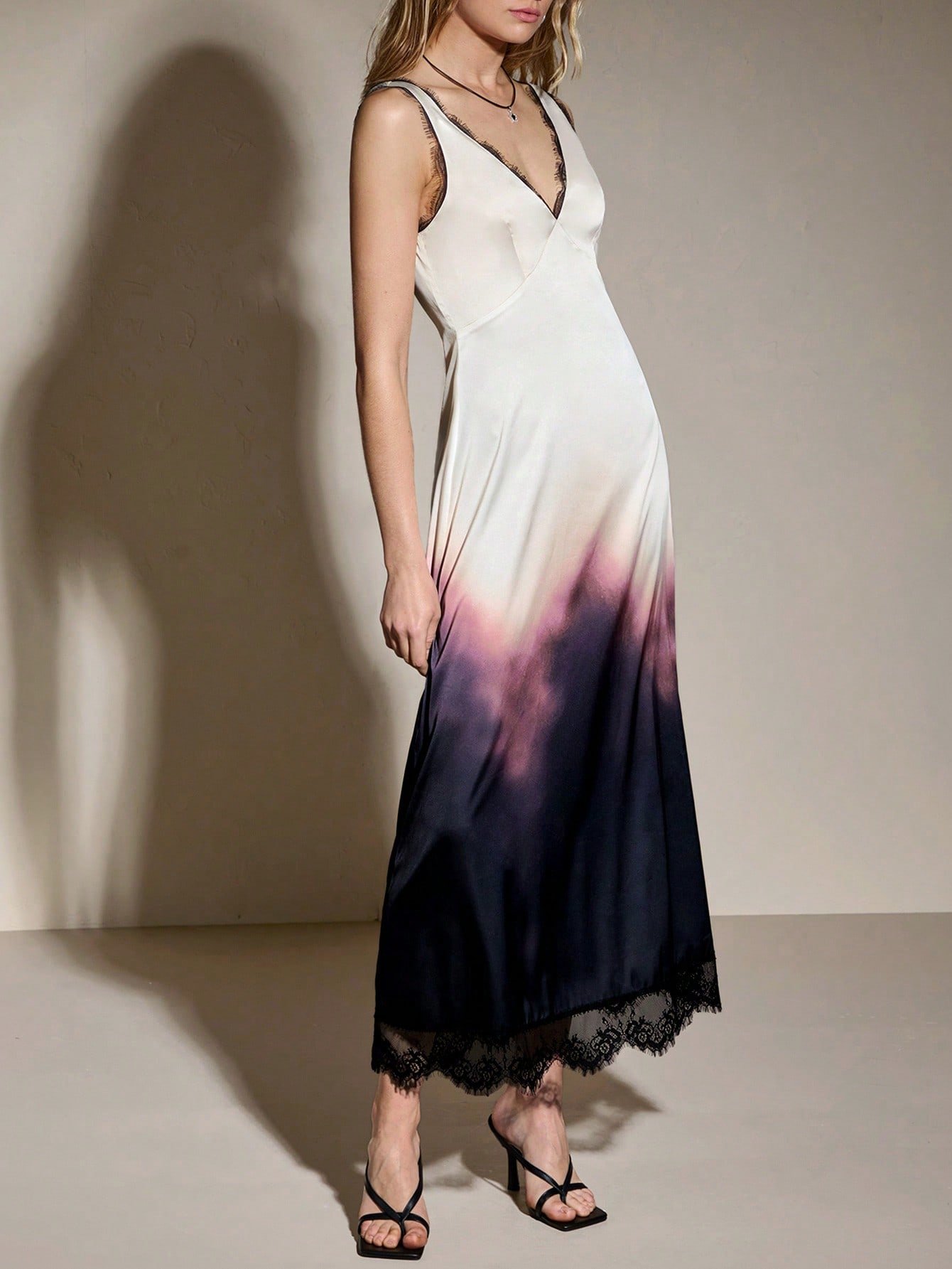 レディースVネックレースパッチワークグラデーションファッションデイリーウェアエレガントドレス