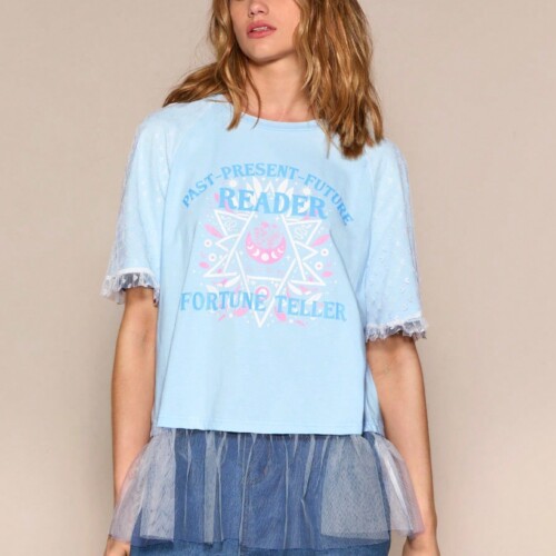 SHEIN Neu 女性用夏用短袖Tシャツ、レタームーンプリント、丸首