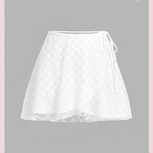 SHEIN Neu かわいいバレエレースアップボウ透けレース夏ホワイトショートスカート