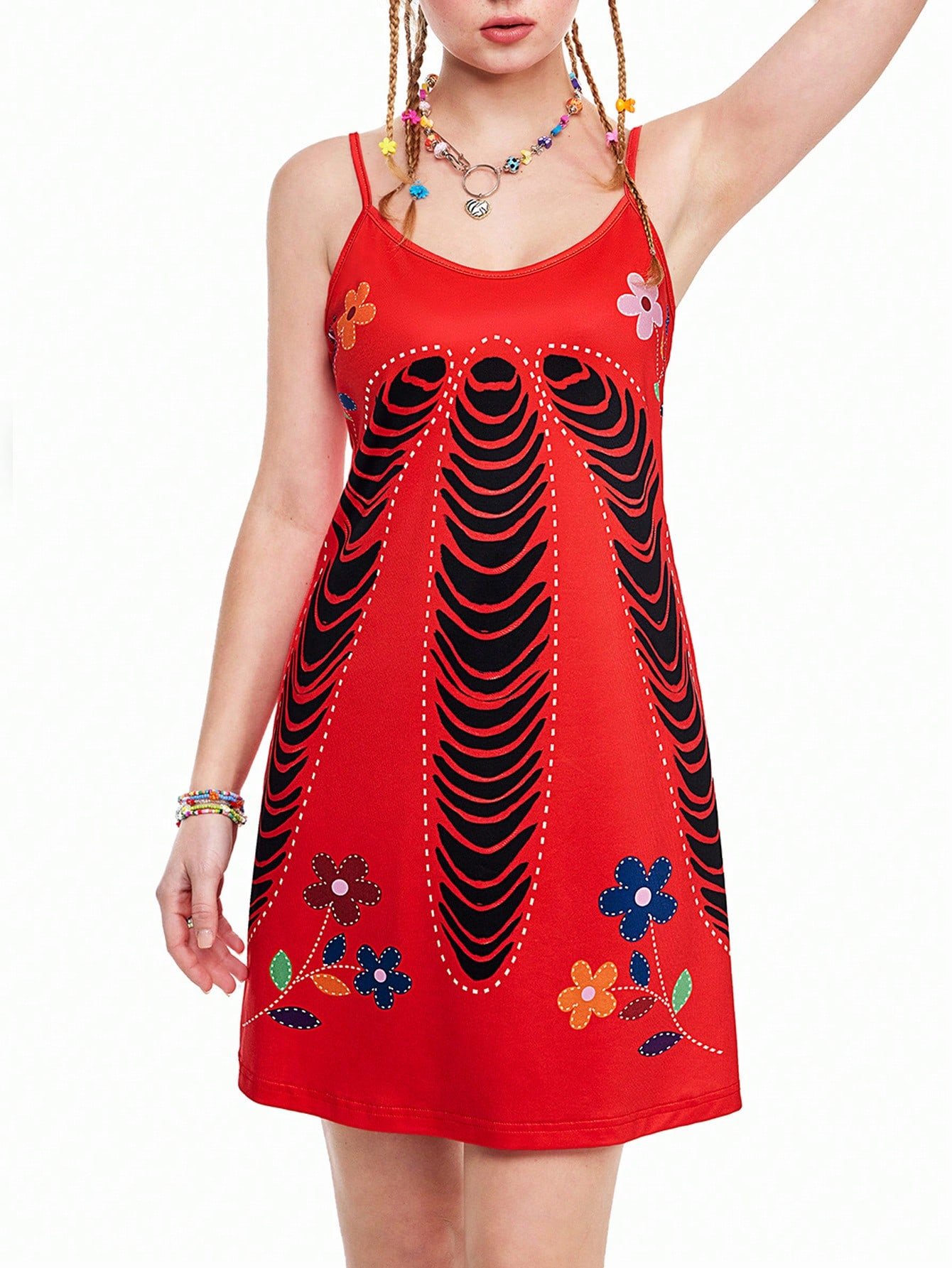 クワーキーで楽しいドーパミントマトガールの女性用フォールスホールプリントドレス