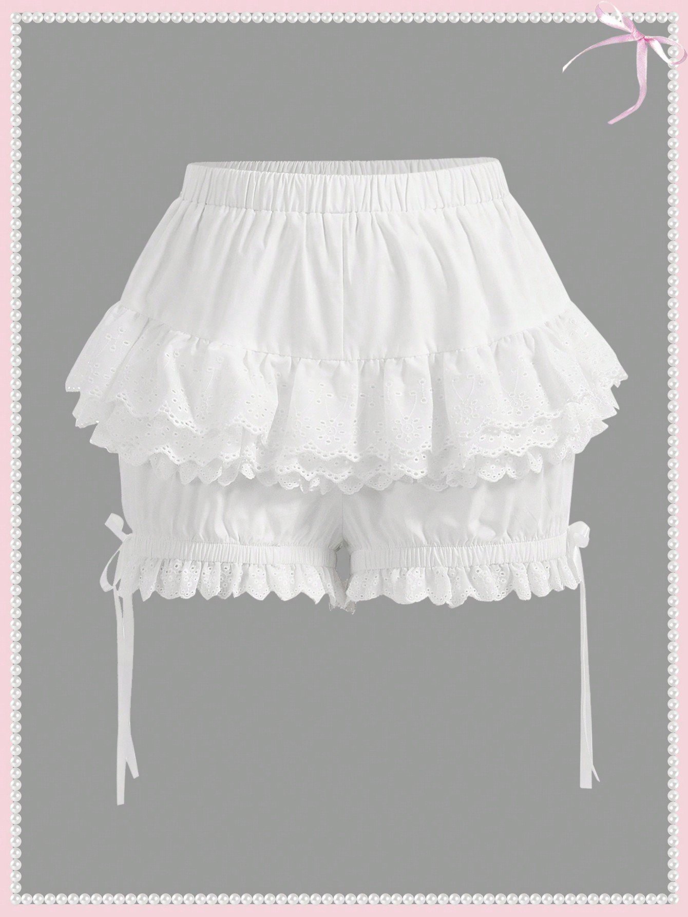 SHEIN Neu リボン 花柄 レース ハイウエスト ショートパンツ 白色 パーティー ステージ衣装