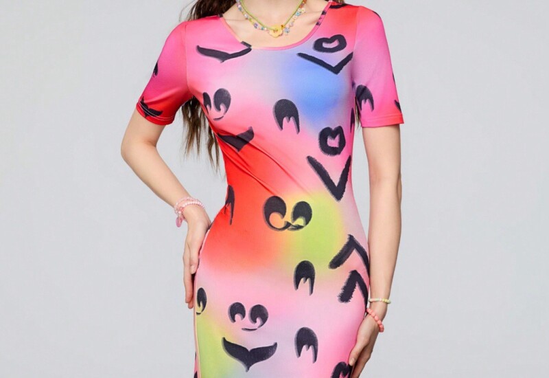 SHEIN Neu 女性夏用グラデーションプリントスリムフィットドレス、カジュアルスタイル