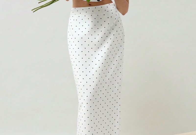 SHEIN Neu 女性向け 上品な 黒と白の水玉プリント ゴムウエストバンド スカート、春と夏に最適