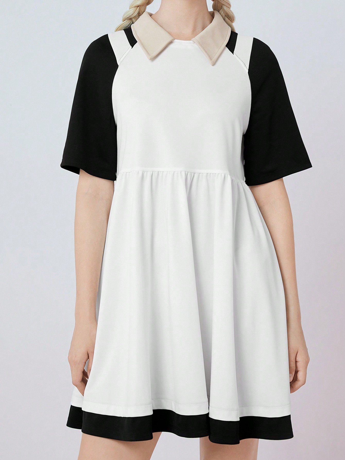 レディース カラーブロック ショートスリーブ カジュアル ホワイト グラデュエーションドレス