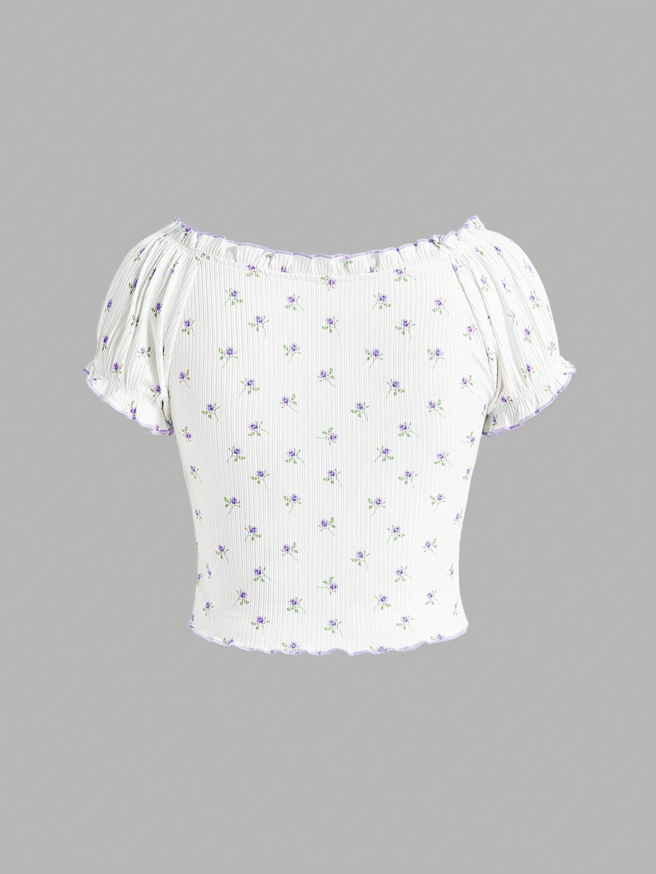 コケット サマー　バレエスタイルピンクリボン パフスリーブ花柄　かわいい夏のTシャツ　トップス