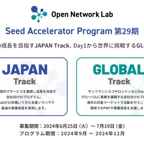 デジタルガレージ、スタートアップ育成・投資プログラム「Open Network Lab Seed Accelerator Program 第29期...