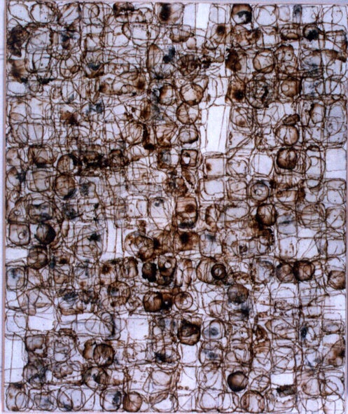 ６. 田中二三子 《線Ⅰ》1997年 キャンバスに和紙コラージュ 大阪府20世紀美術コレクション
