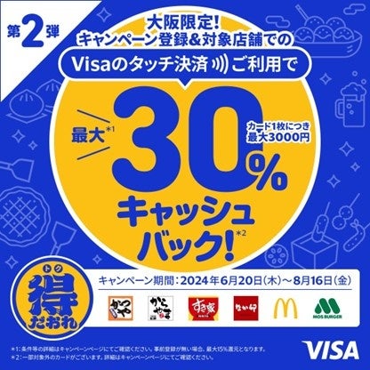 「大阪エリア振興プロジェクト」の一環として『大阪限定Visaのタッチ決済キャッシュバックキャンペーン第2弾...
