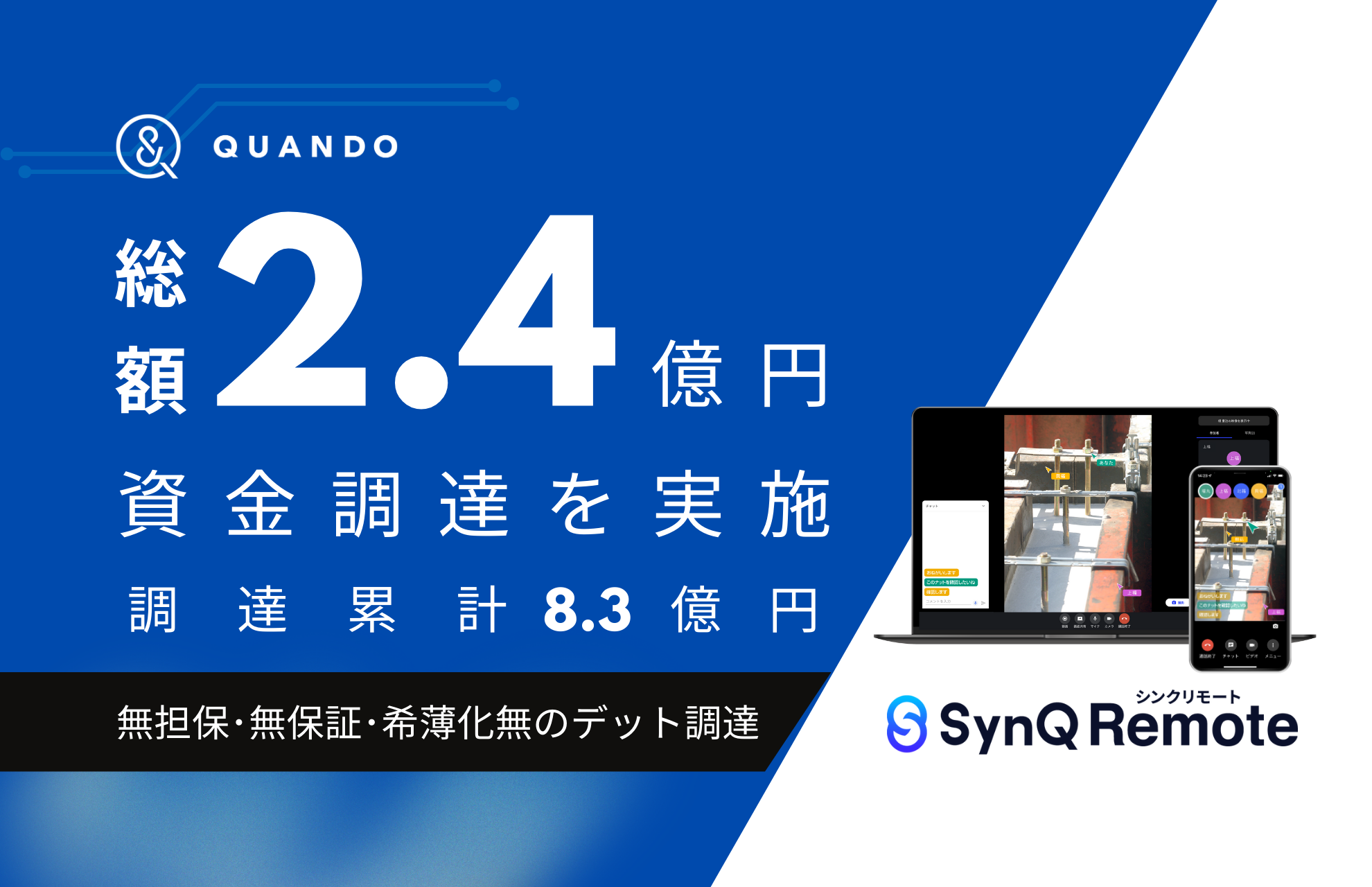 クアンド、事業拡大のため総額2.4億円のデットファイナンスを実施。