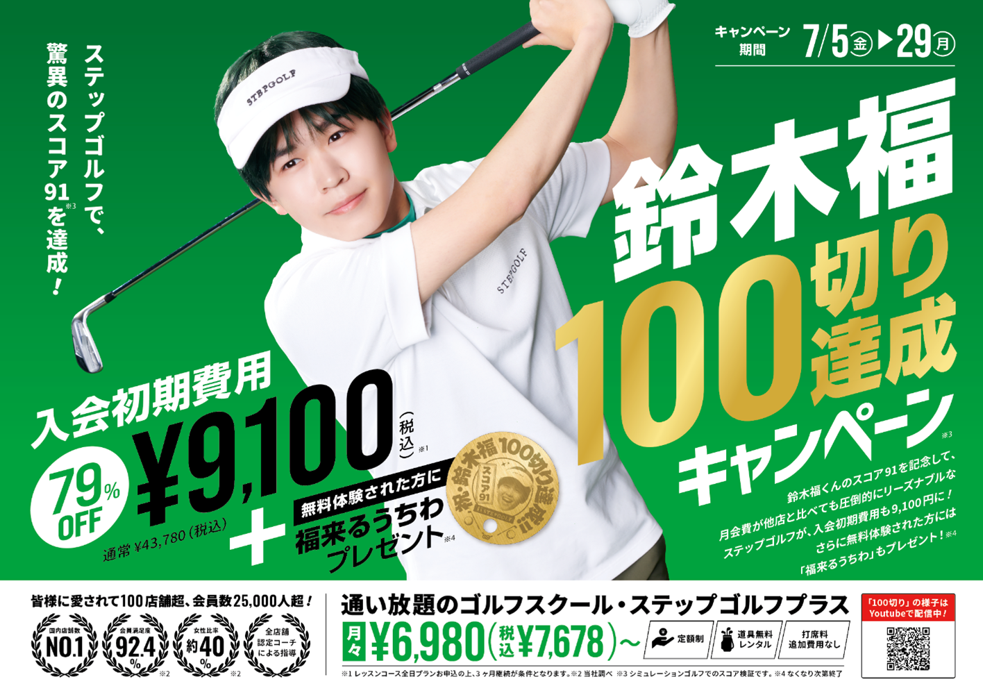 インドアゴルフスクール「ステップゴルフ」で挑戦した1年鈴木福くん　スコア91で100切り達成を発表！達成記念...