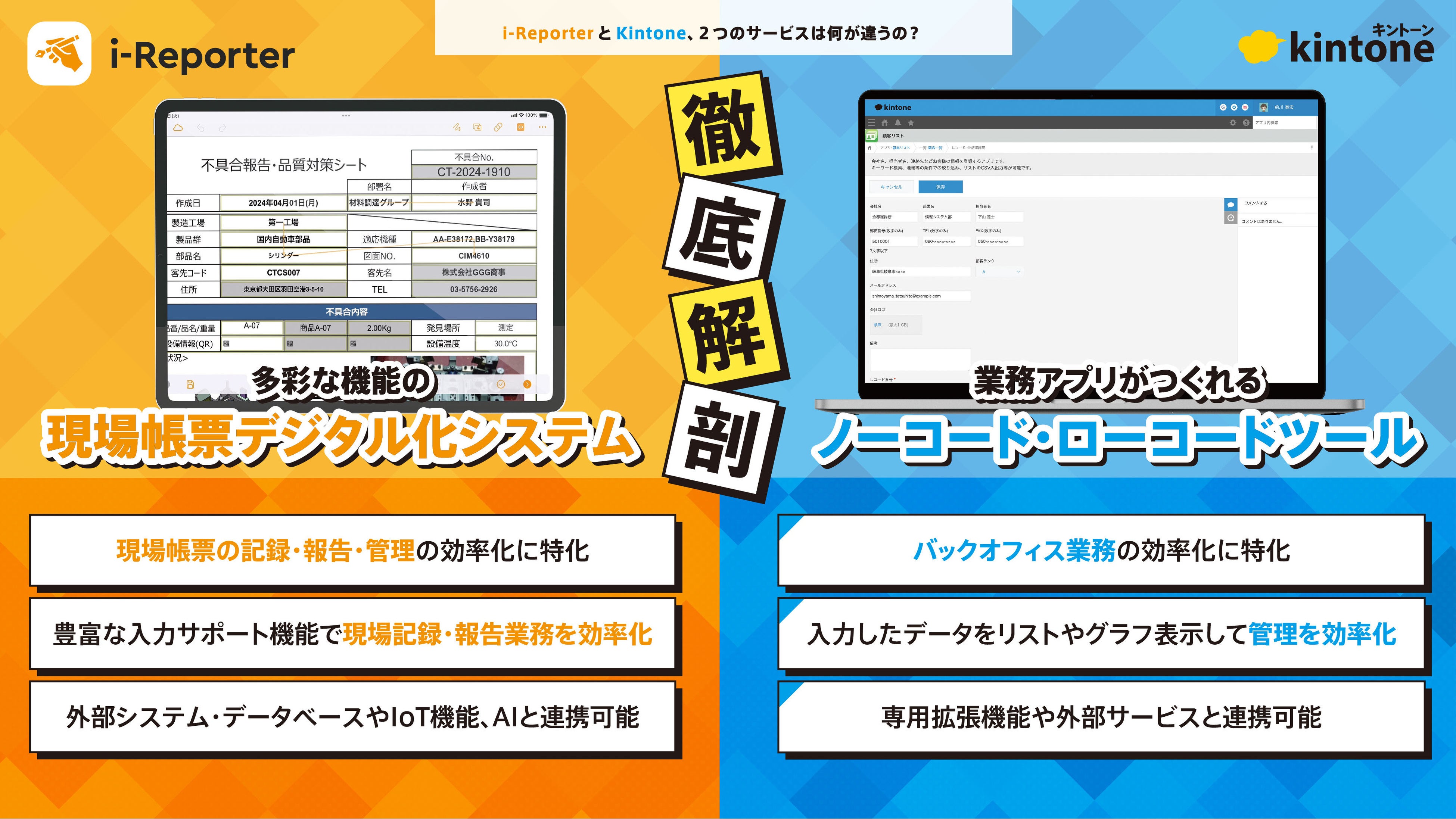 【徹底比較】kintoneとi-Reporterの用途や役割を比較するホワイトペーパーを新たにリリース致しました。