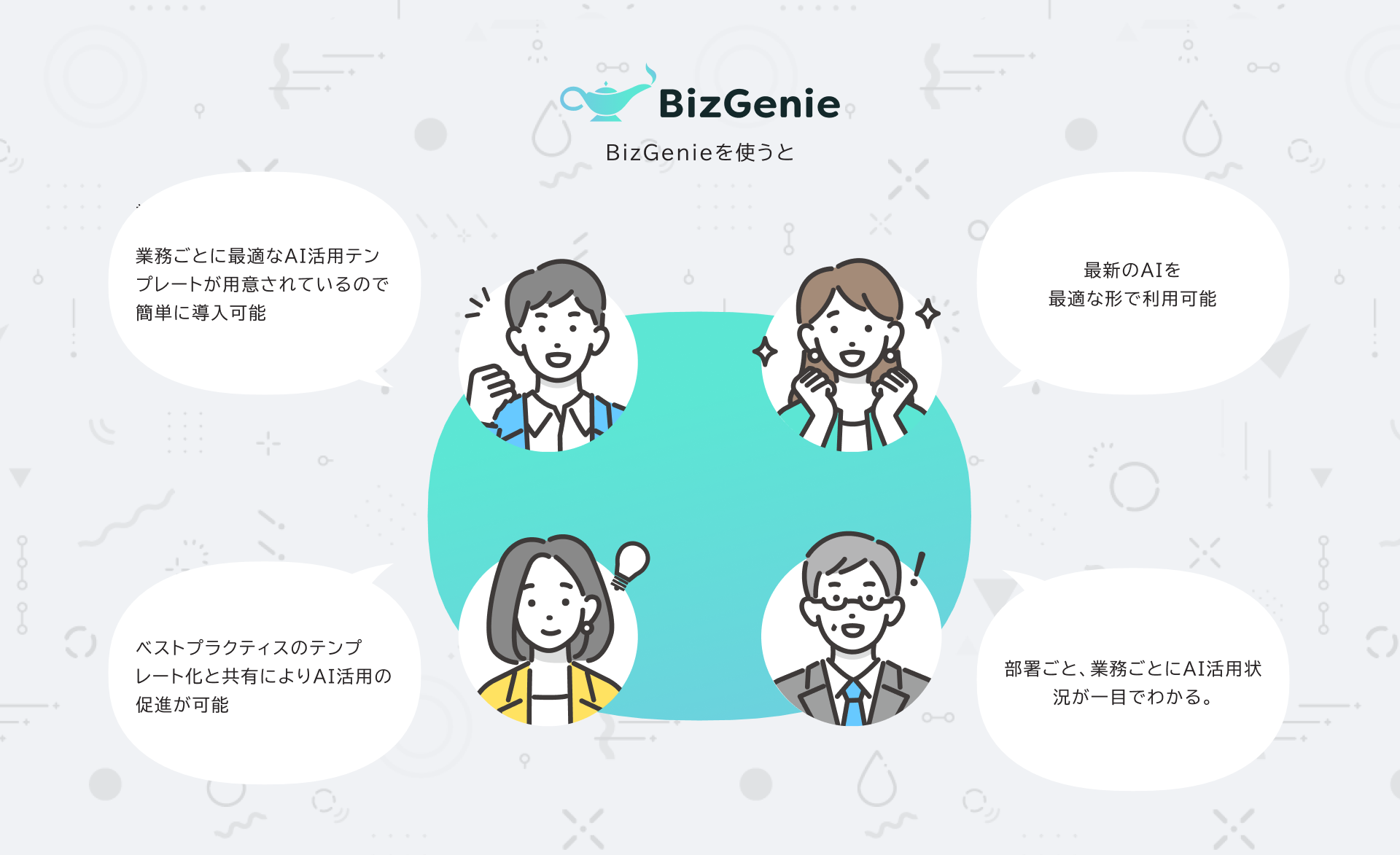 法人向け生成AIプラットフォーム「BizGenie」が7月中にリリース決定！無料トライアルの事前予約を受付開始。