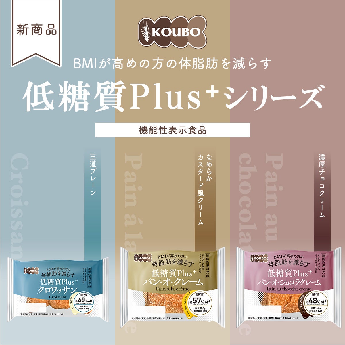 【機能性表示食品】体脂肪を減らす低糖質パン『低糖質Plus⁺シリーズ』3種類が2024年6月10日(月)予約販売開始。