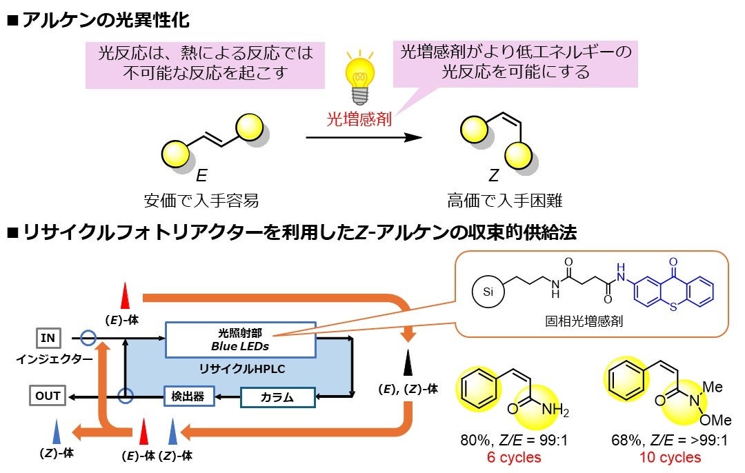 E-アルケンから合成困難なZ-アルケンを高効率かつ高純度で合成 ～リサイクルフォトリアクターで(Z)-体のみを...