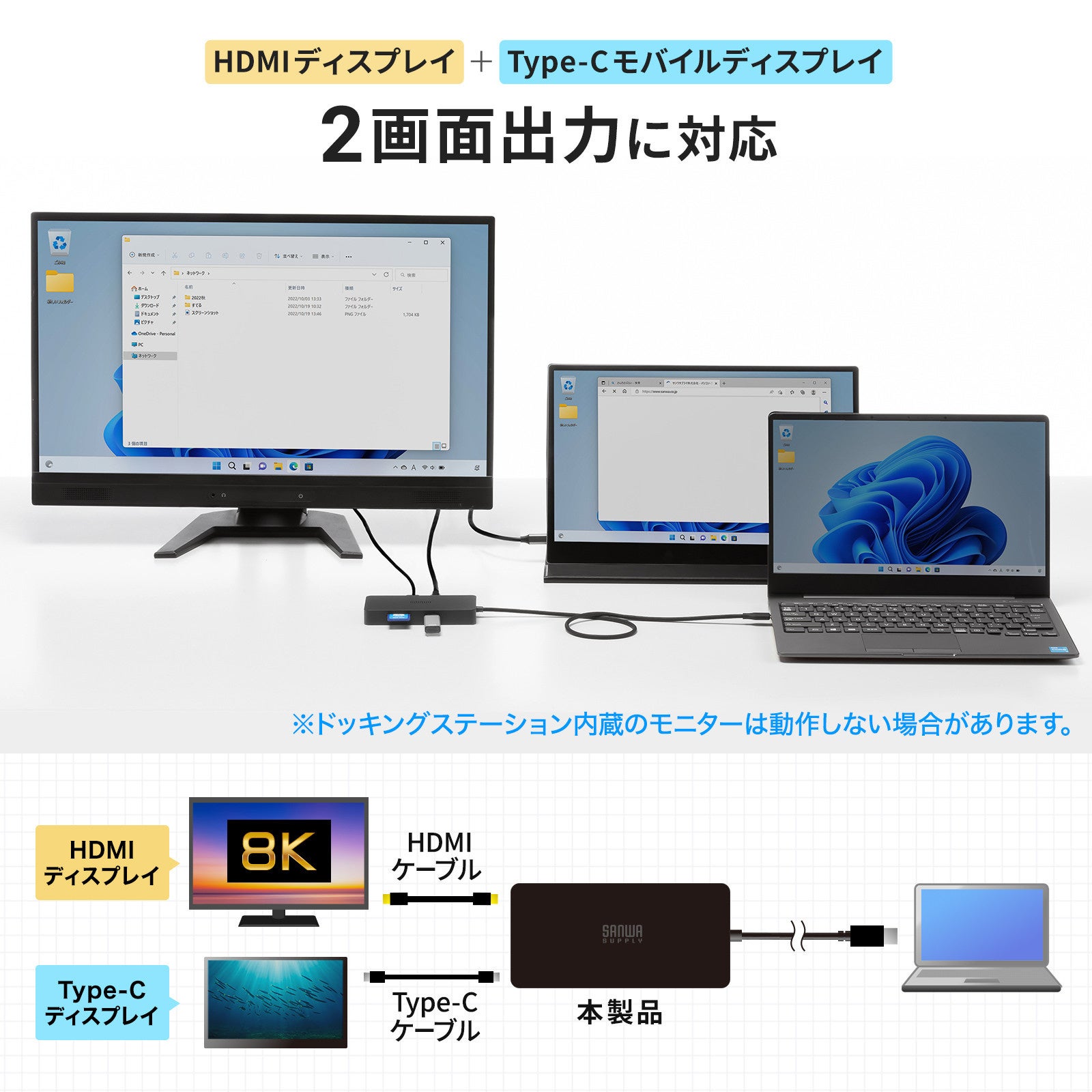 Type-C出力とHDMI出力の2画面出力ができるドッキングステーションを発売