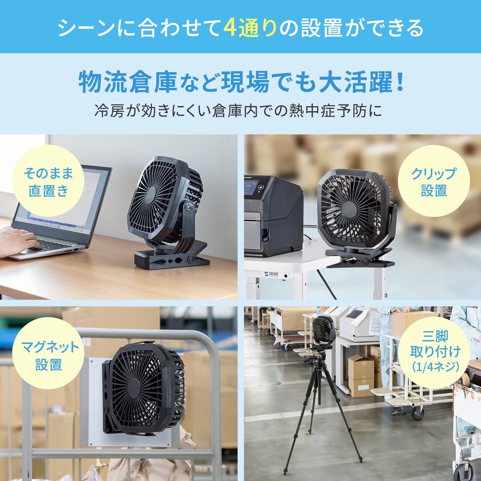 はさんで、置いて、くっつけて、どこでも使えるUSB扇風機を発売