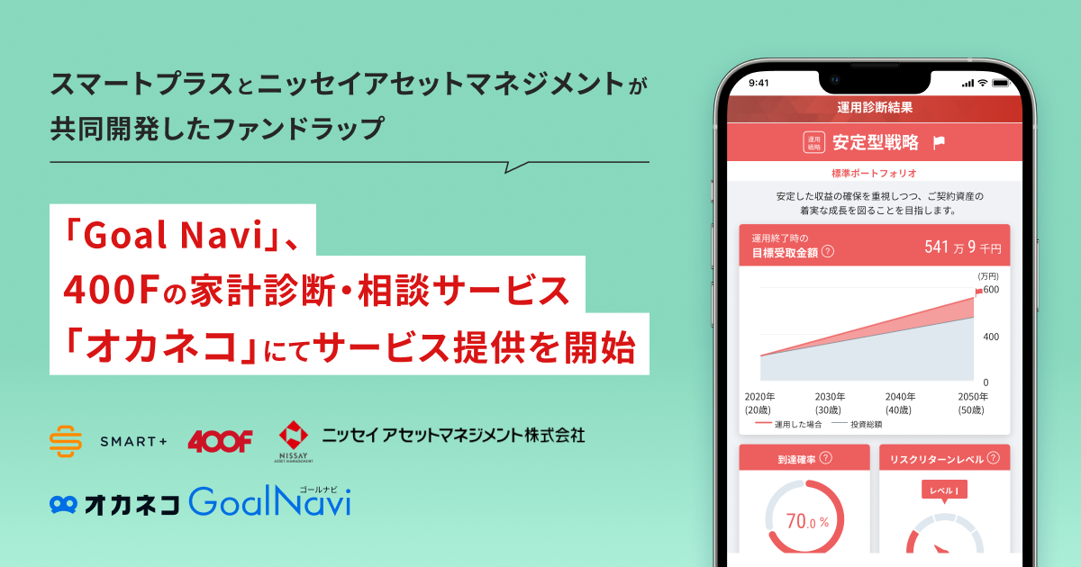 スマートプラスとニッセイアセットマネジメントが共同開発した個人向けファンドラップ「Goal Navi」、400Fの...