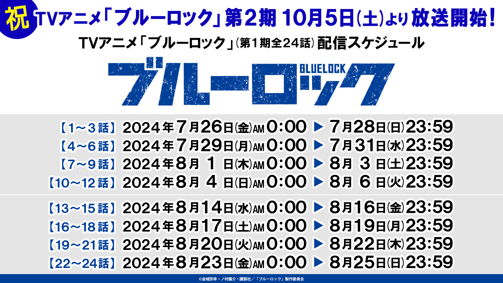 「ブルーロック」YouTubeで第1期全話を順次無料公開、本日配信スタート【TVアニメ第2期が10月5日から放送開始...